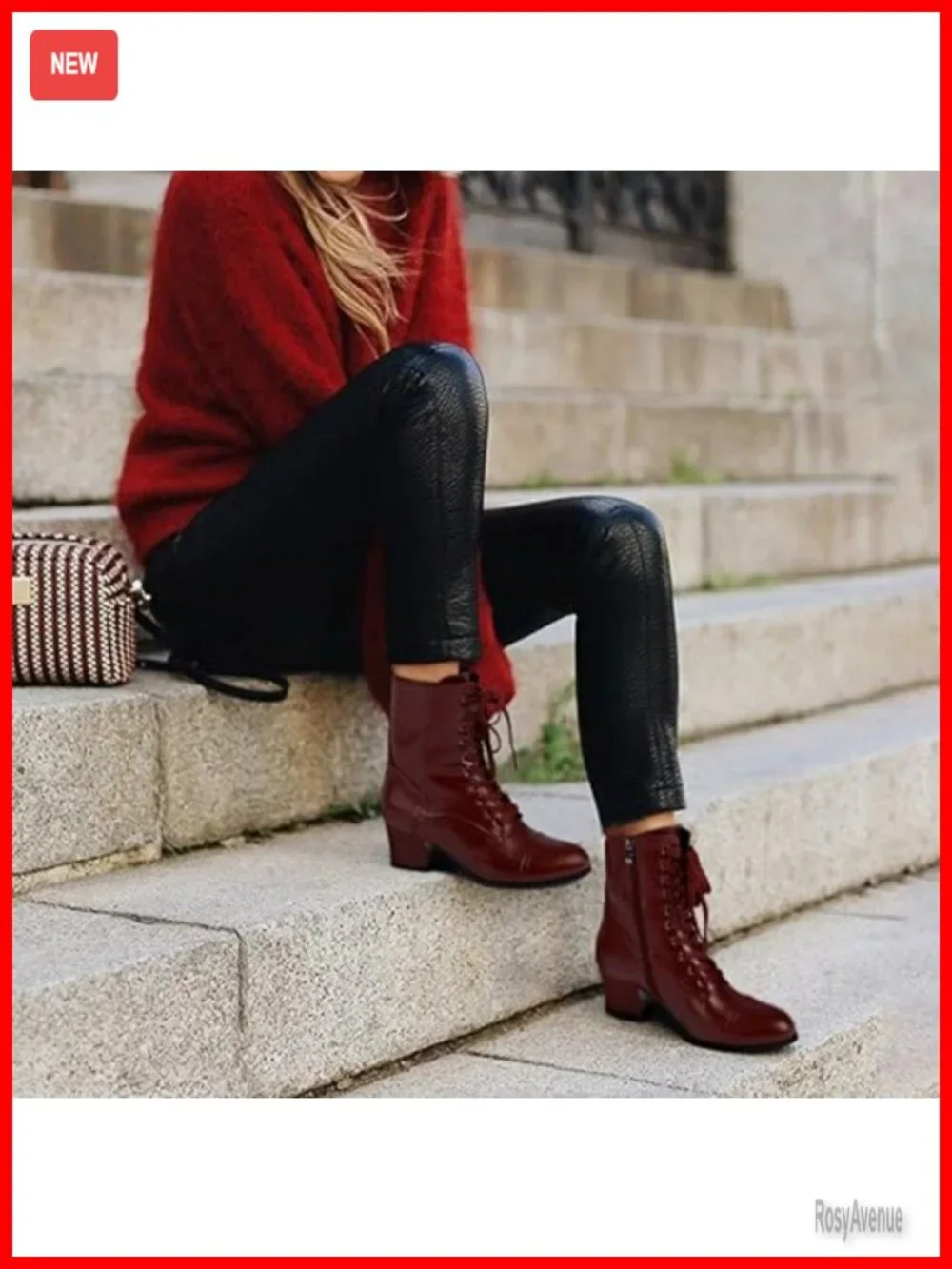 Victorian Lace Up Ankle Boots Block Chunky Mid Heel Side Zipper